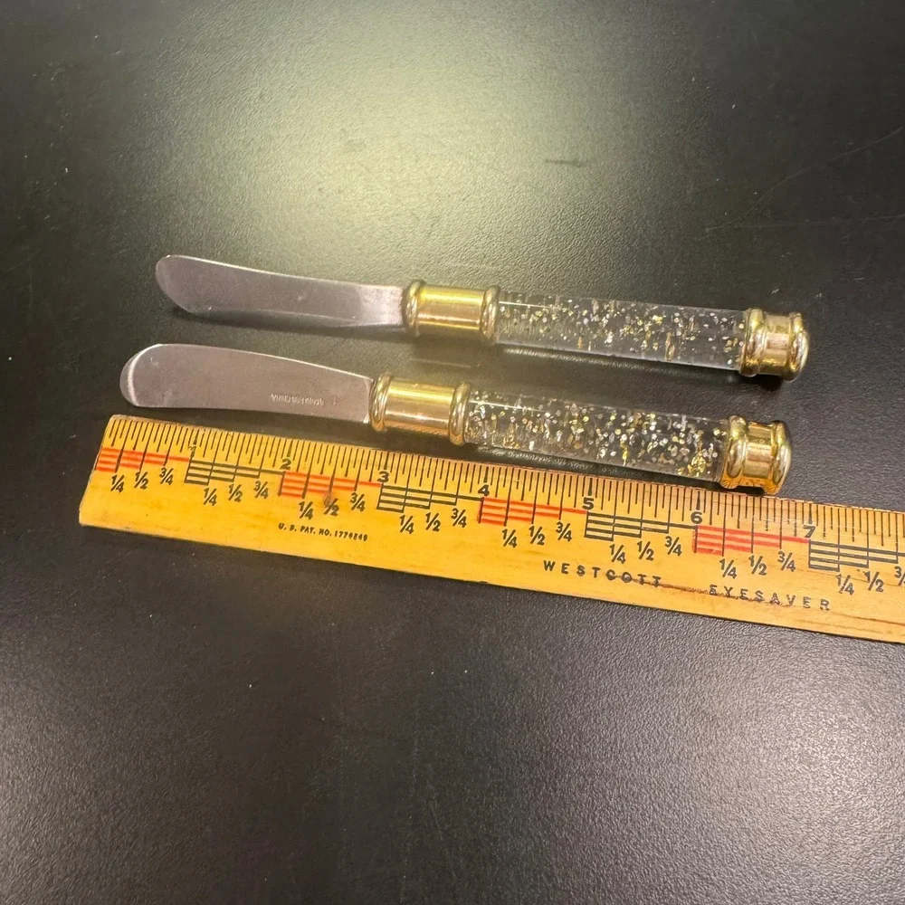 Butter Spreaders Set of 2 Gold Silver Glitter Acrylic Handles Stainless Steel